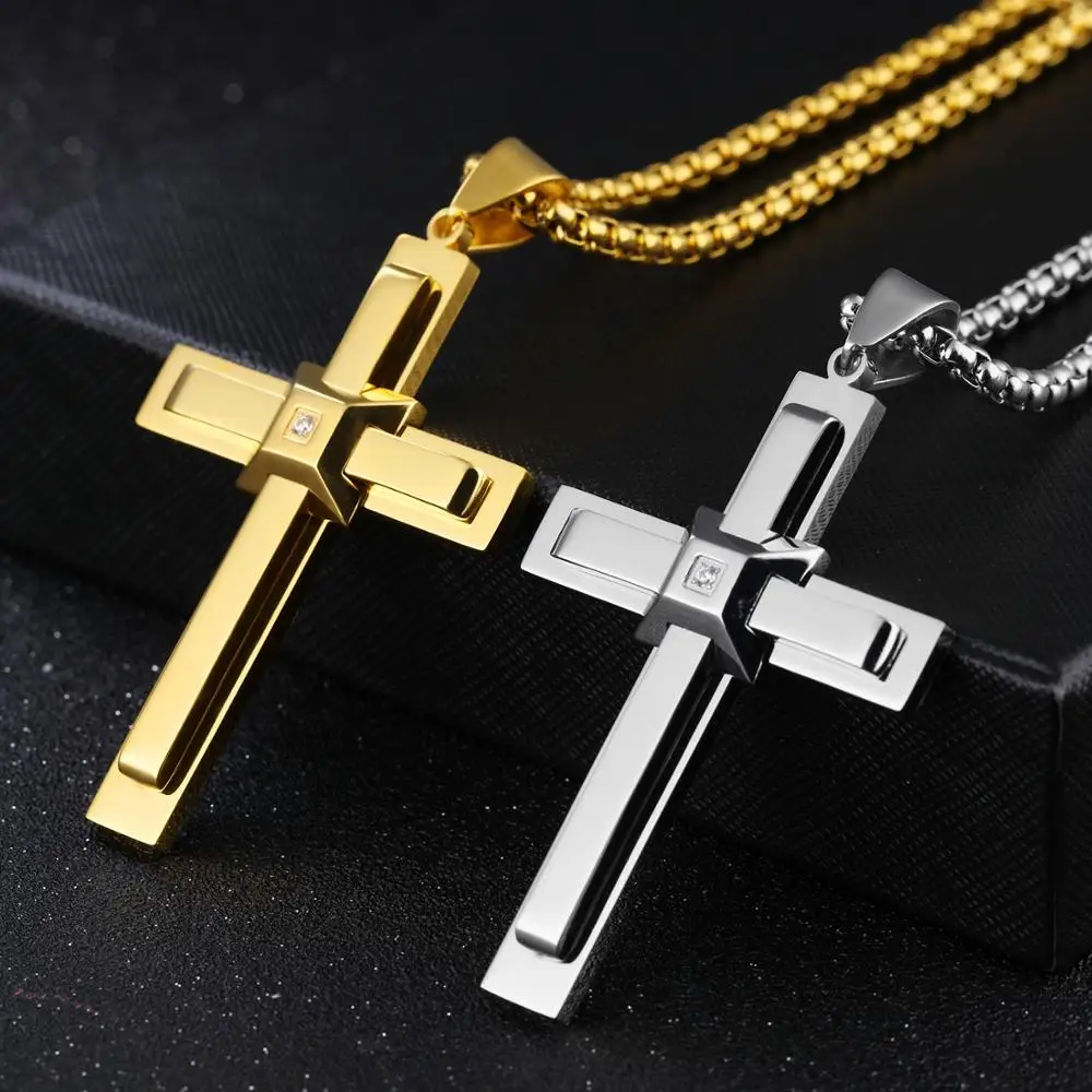 Wholesale Most Popular Western Simple Silver Charm Cross Design Mens Necklace Chain