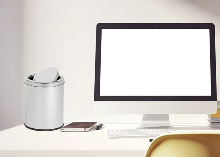 Modern Design Stainless Steel Desktop Trash Can With Swing Lid Automatic Springback