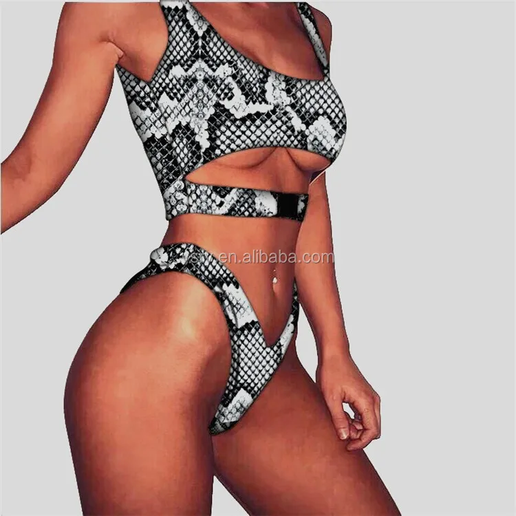 

Custom Fashion Extreme Bikini Unique Snake Metal buckle Two Pieces Women Swimwear, Black snake