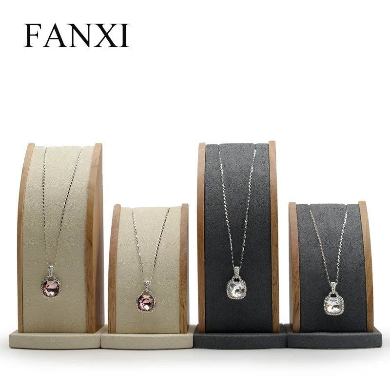 FANXI Delicate Beige Soild Wood Jewelry Display Rack For Pendant Long Chain Necklace Hanging Exhibitor Necklace Display Stand