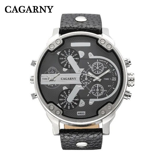 CAGARNY Brand Japan Movement 3atm Water Resistant Stainless Steel Back Large Face Two Time Military Rlojes Hombre Wristwatch