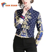 

Chinese clothing manufacturers 2019 new design beautiful fashionable ladies western long sleeve slim casual printed blouse