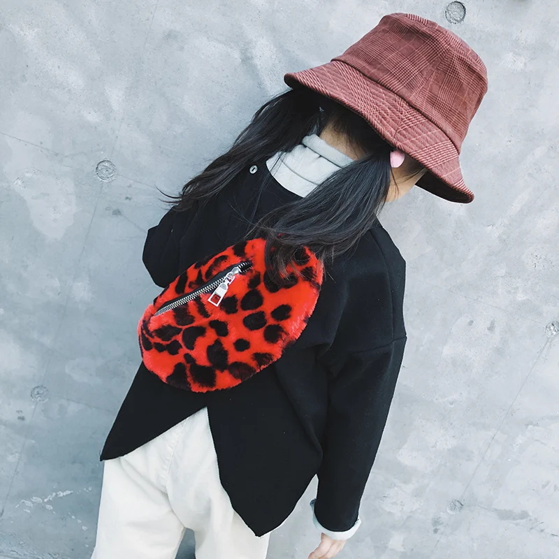 
Leopard Print Furry Small Waist Bag Kids Fanny Pack wholesale 