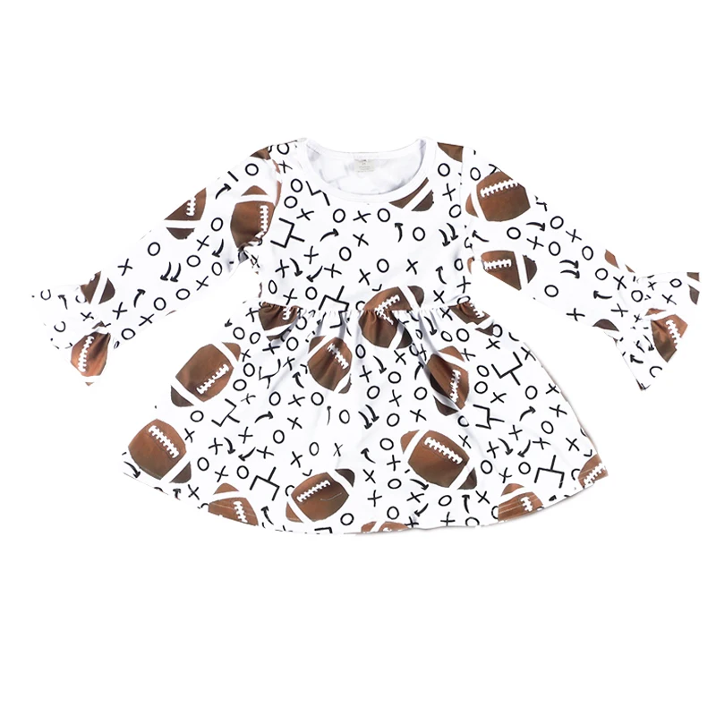 

Girls clothes football new print long-sleeved milk silk wholesale hot sale baby girl dress tops, Picture