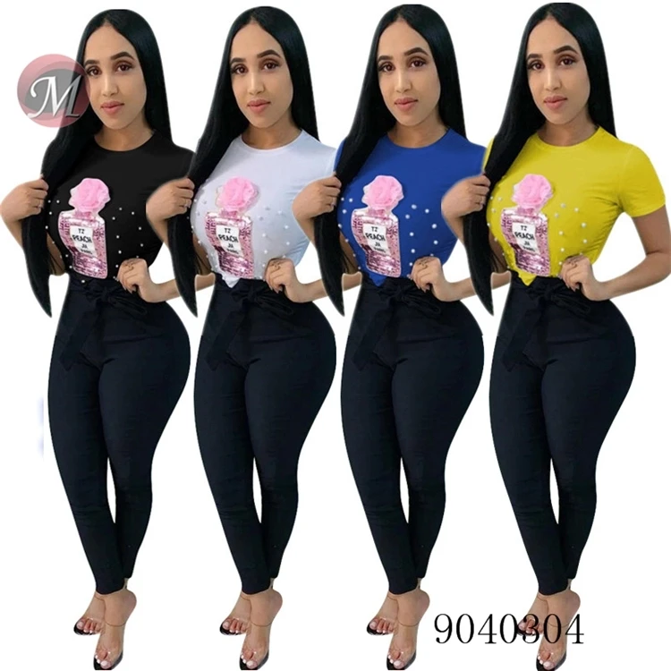 9040304 ladies summer letter print white t shirt top for women casual