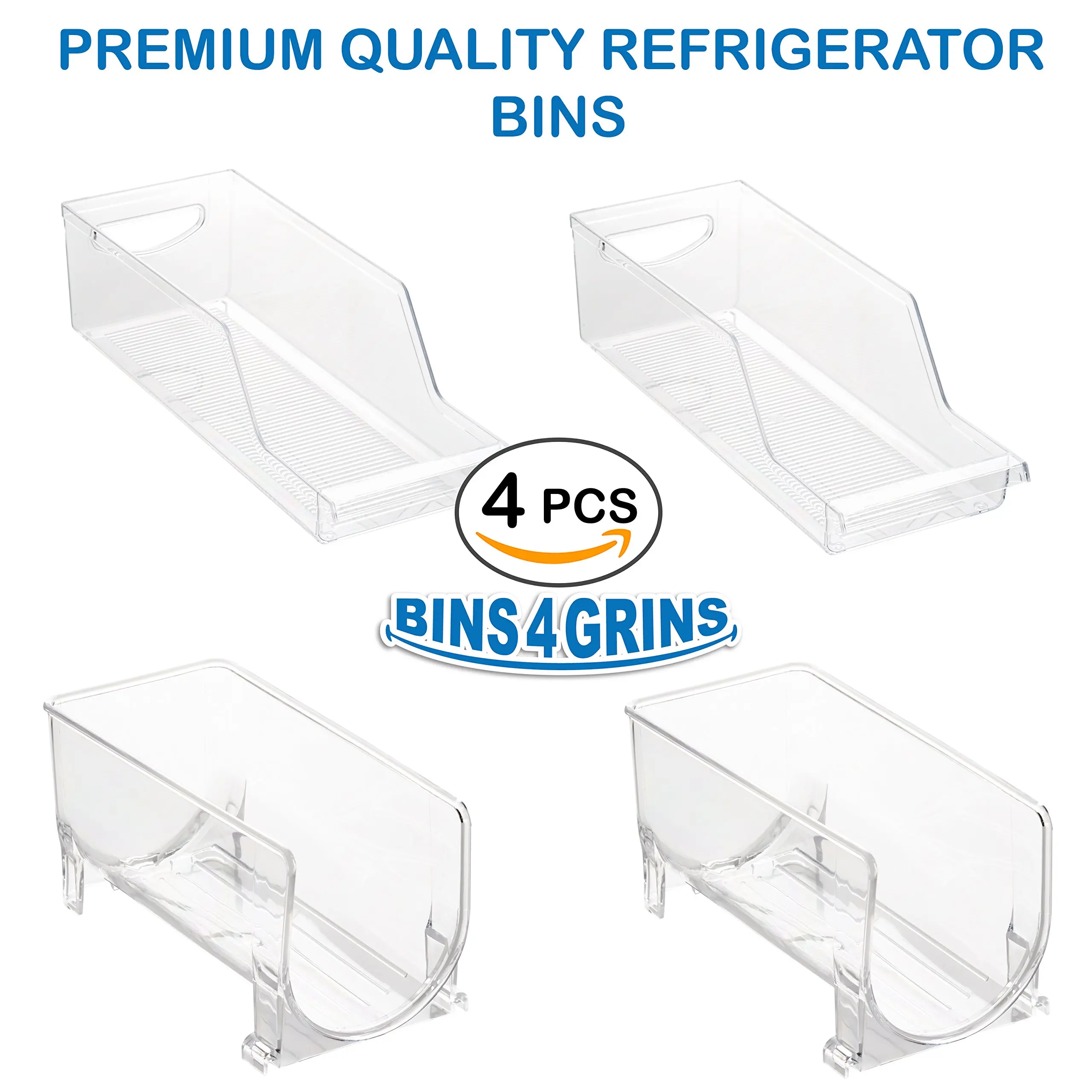 Stackable Bins Kitchen Storage Containers Refrigerator Organizer 4 pc Set Bins 4 Grins