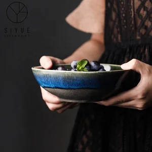 Image of Ceramic Plates Gradually changing color Blue Ceramic Tableware serving bowl dish plate set