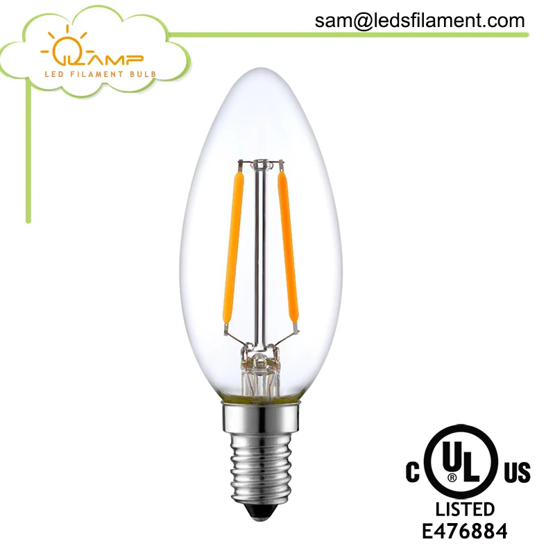 LED FILAMENT BULB Candle 4 Watt Chandelier Bulb, Gold Housing, Candelabra Base E14