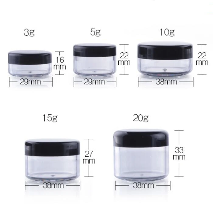 
3g 5g 10g 15g 20g Empty Plastic Small Jars for Cosmetics or Sample Packaging 