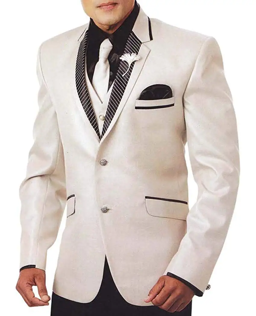 INMONARCH Mens Cream 5 Pc Linen Tuxedo Suit Trim Collar TX989