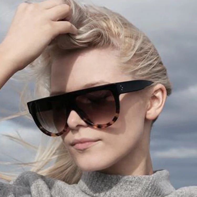 

Fashion Wholesale Polarized Oversized Women Flat Mirrored Lenses Sunglasses Vintage Cat Eye Big Sun Glasses, Black