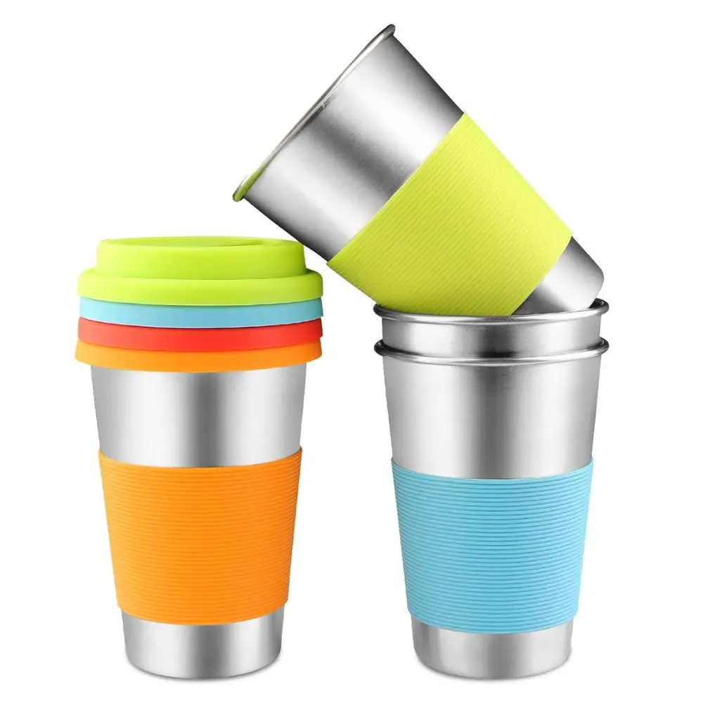 

Stainless Steel Cups 16 oz 18/8 Stackable Durable Pint Cup Sippy Cup Tumbler with Lid for Kids and Toddlers, Customized color