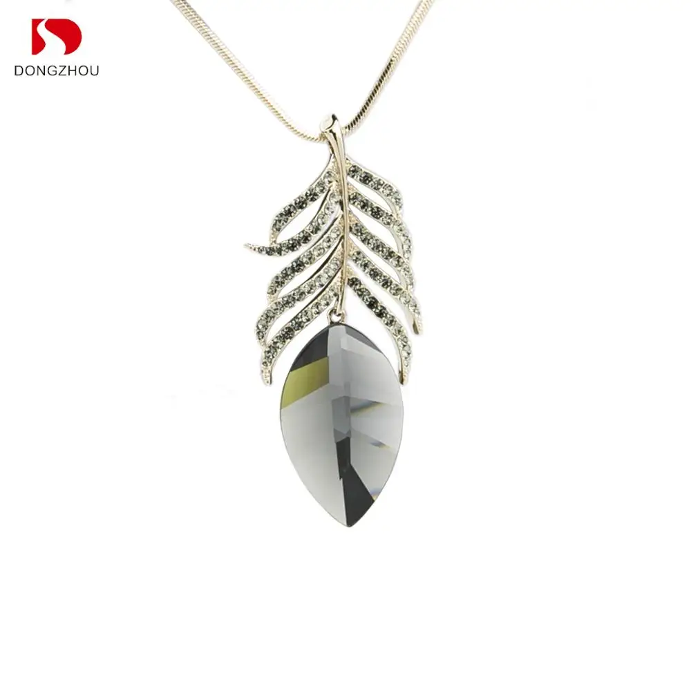 

DONGZHOU Womens Sweater Long Chain Crystal Pendant Necklace Leaf Rhinestones Pendant Tail Platinum Plated Valentine's Day Gifts