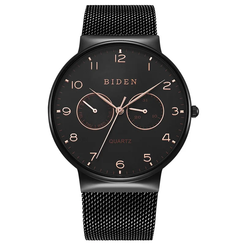 

WJ-7380 Wholesales Water Resistant Men Watches BIDEN Brand Quartz Handwatche Auto Date Stainless Steel Wrist Watches, Mix