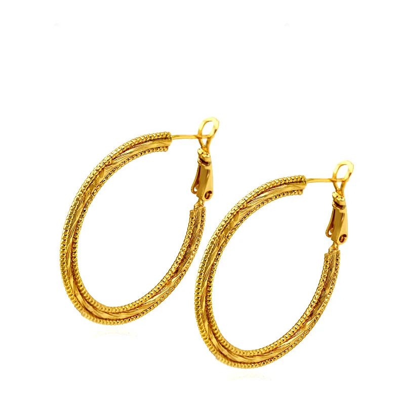 

Xuping fashion jewellery 24 carat Arab gold plating hoop earrings for women