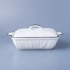 High Quality Rectangle Home Baking Pan Black Brim Embossed Ceramic Bakeware With Lid