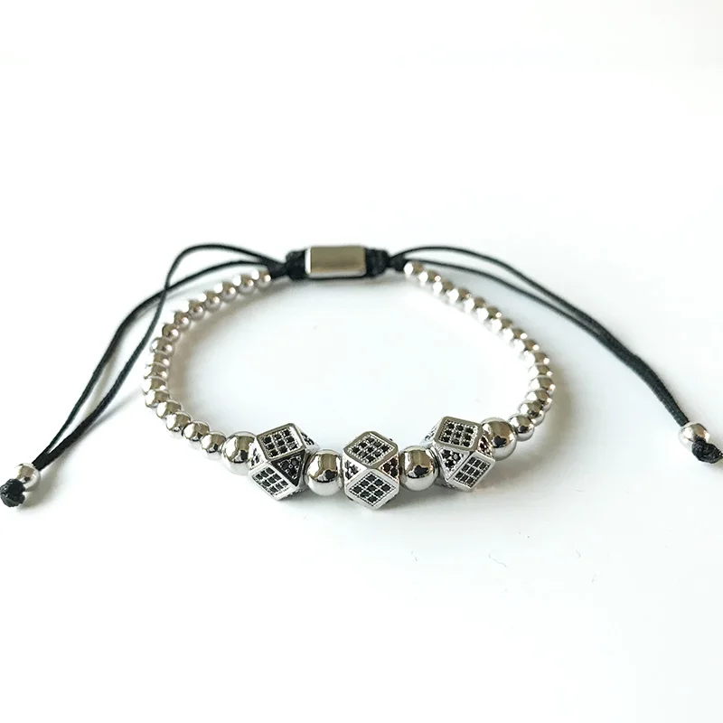 

2019 Wholesale Unisex Jewelry High Quality Silver Color Brass Black Crystal Micro Pave Bracelet, Silver;gold