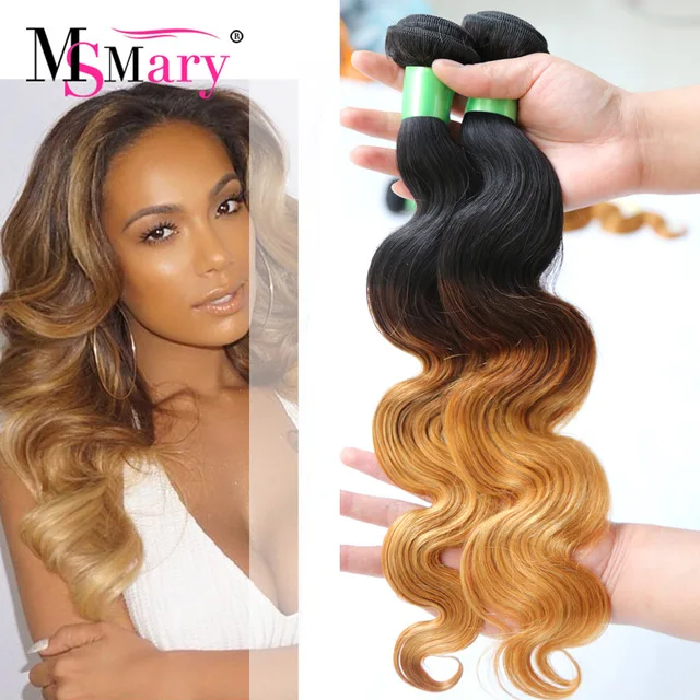 

8A Ombre Human Hair T1B/4/27 Three Tones Peruvian Body Wave 3 Pcs/Lot