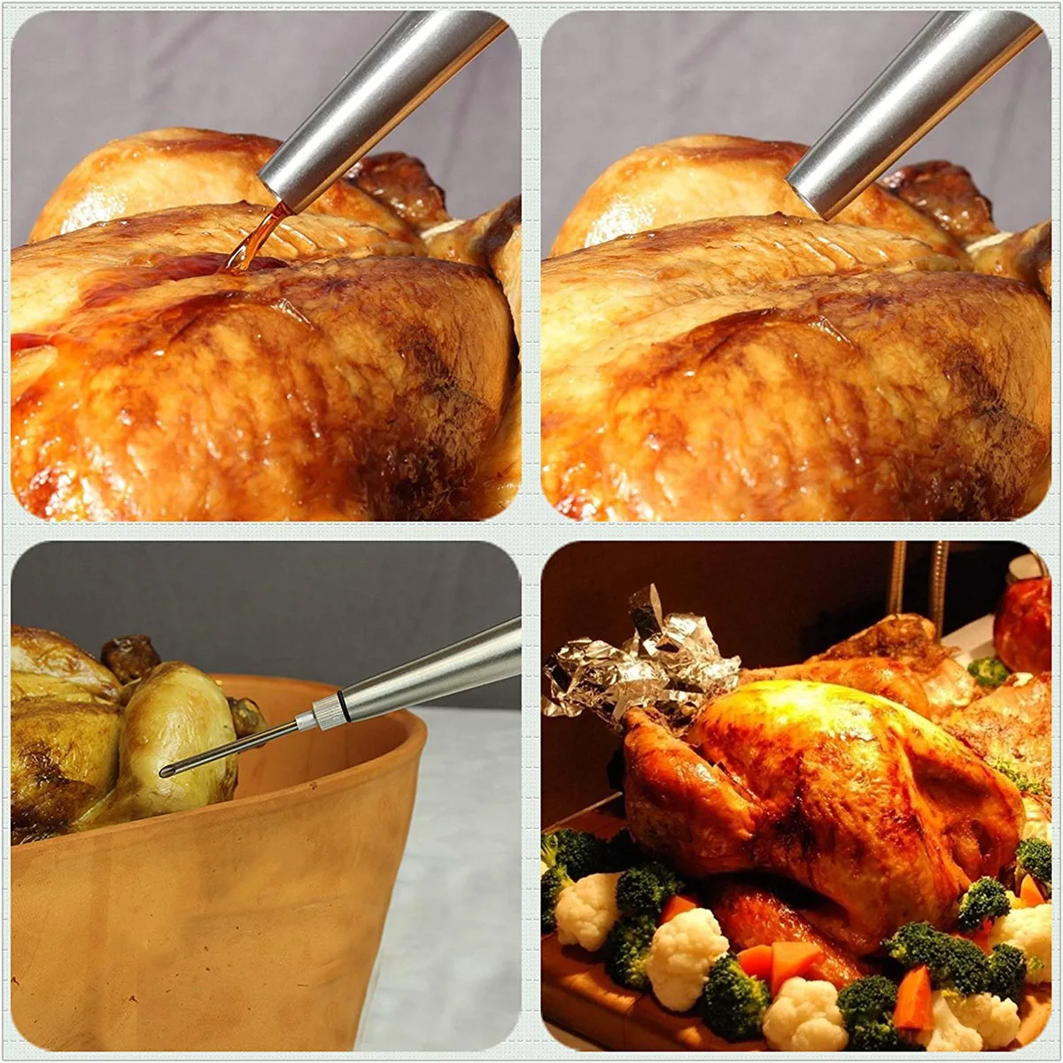 stainless steel turkey baster including marinade injector needle