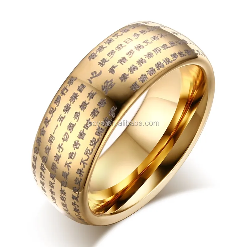 Engraved Chinese Buddhist Texts Tungsten Ring for Men Religions Lucky Jewelry Dropshipping
