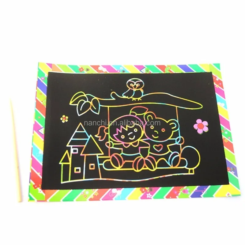 
Children Hand-made DIY Scratch Painting Drawing Paper Educational Toys Magic Scratch Painting The Bamboo Pen 
