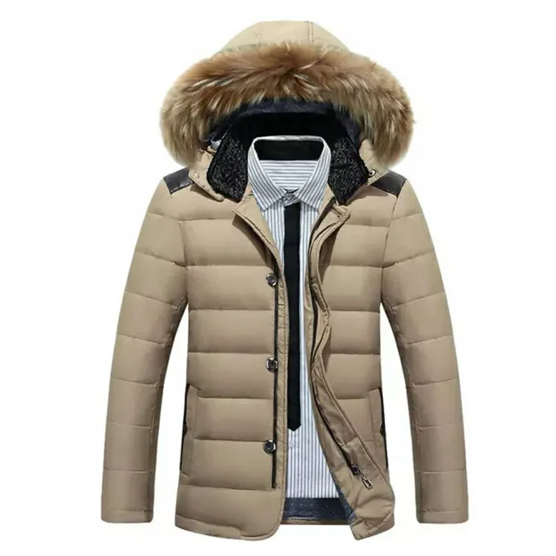 
Man Running Grey White Canada Japanese Duck Goose Down Jacket Coat Parka Clothes Men With Detachable Fur Hood 