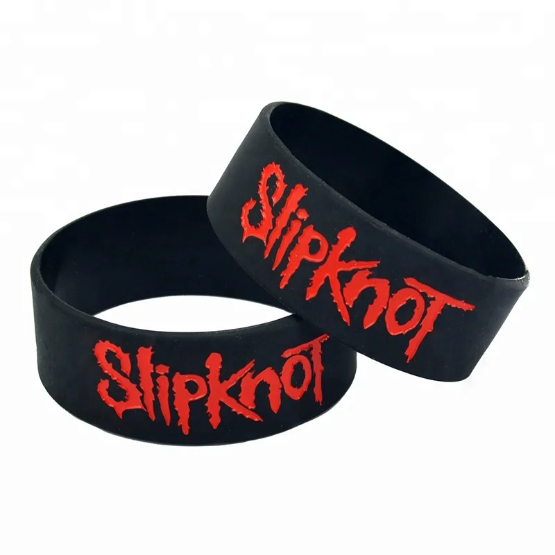 

25PCS/Lot 1 Inch Wide Slipknot Silicone Wristband for Music Fans Gift Bracelet, Black