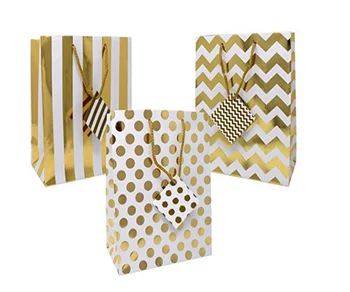 Large Metallic Gold Gift Bags Polka Dots Stripes And Chevron