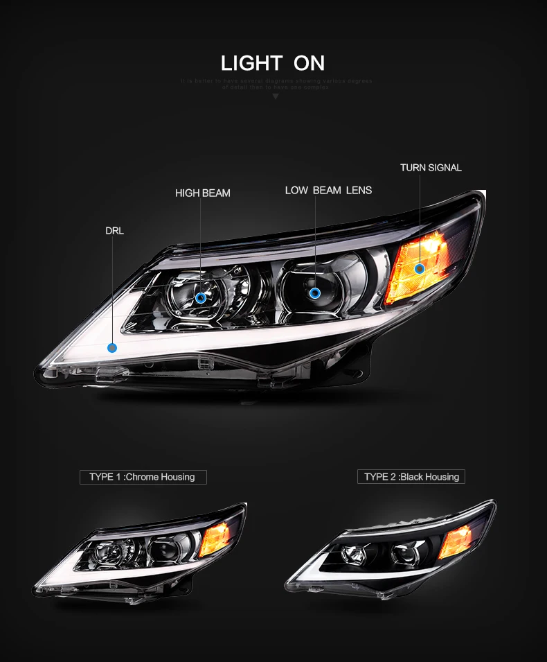 VLAND manufacturer for car headlamp for CAMRY headlight 2012 2013 2014 head lamp with turn signal+DRL