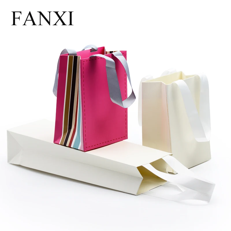 

FANXI Wholesale Custom Logo White Color Craft Printed Shipping Bags For Jewelry Gift Packing Handle Paper Bag