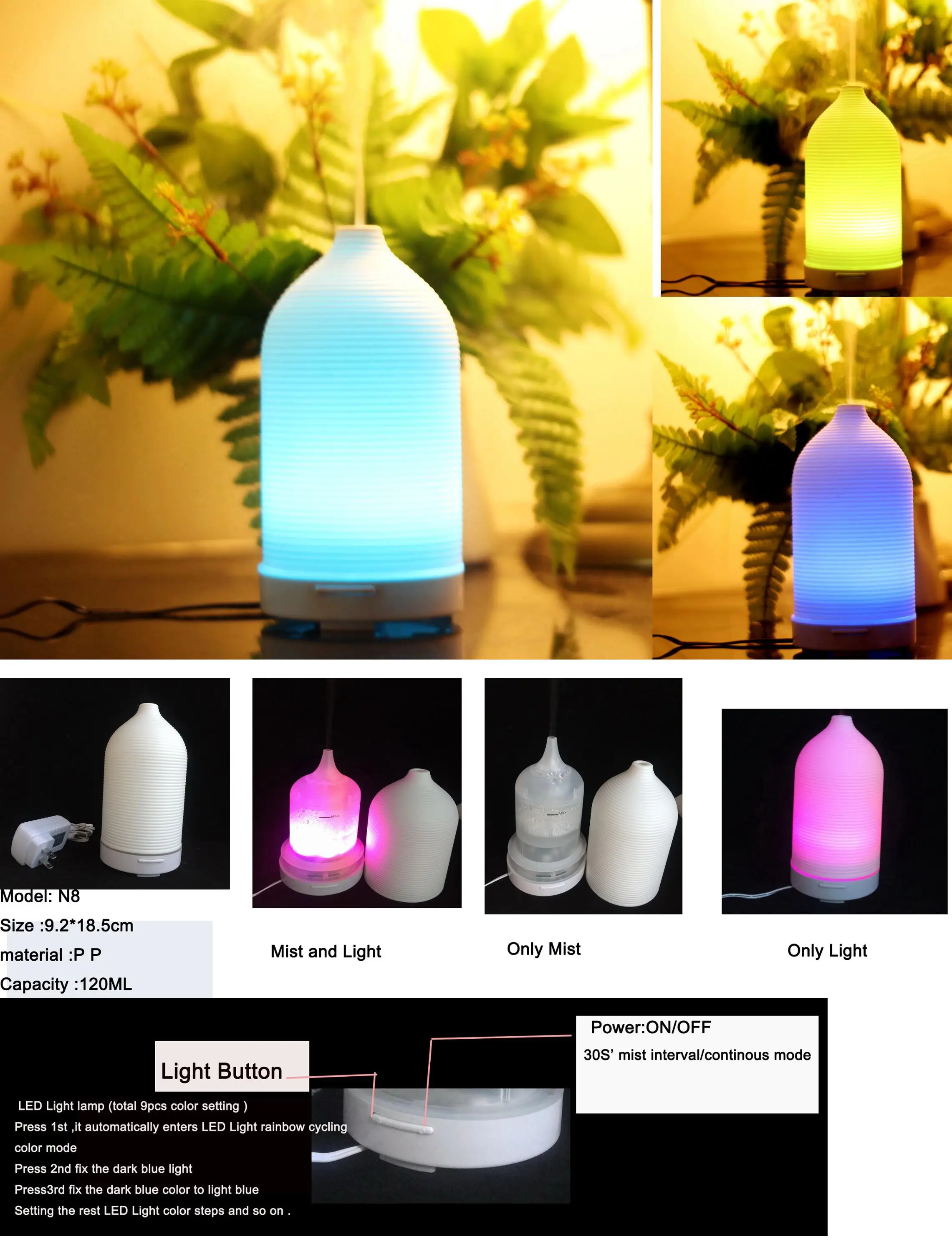 Bpa Free Electric Essential Oil Diffuser With Led Light Changing And