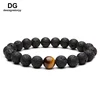 Fashion 10mm Black Lava Rock Stone Tiger eye Yoga Beads Stretch Bracelet Bangles Women and Mens Jewelry