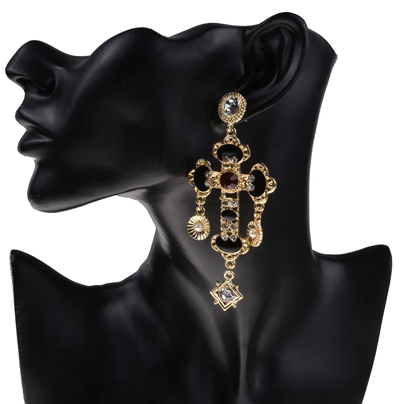 

Vintage Style Boho Women Dangle Drop Earring Cross Earrings JE1082, Gold