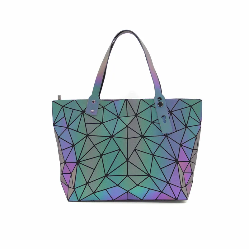 

2022 luminous bag New Women's Geometric Handbag Laser Plain Folding Geometry Casual Totes Shoulder bags for girls, As picture show