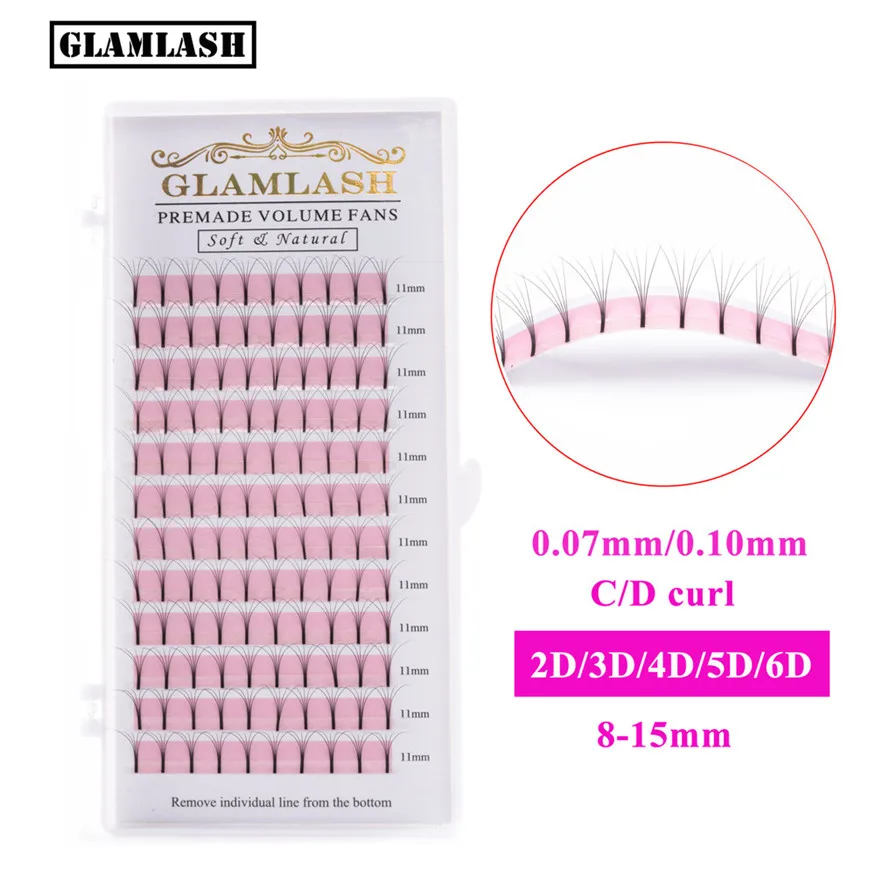 

GLAMLASH Private Label Faux Mink Individual Lashes Volume Eyelash Extensions premade fan lash, Natural black