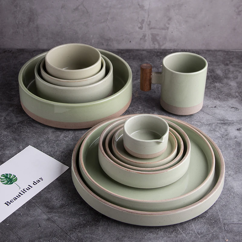 

Wholesale dinner plates ceramic tableware plate sets stock MOQ 50PCS, Light green , light blue , white