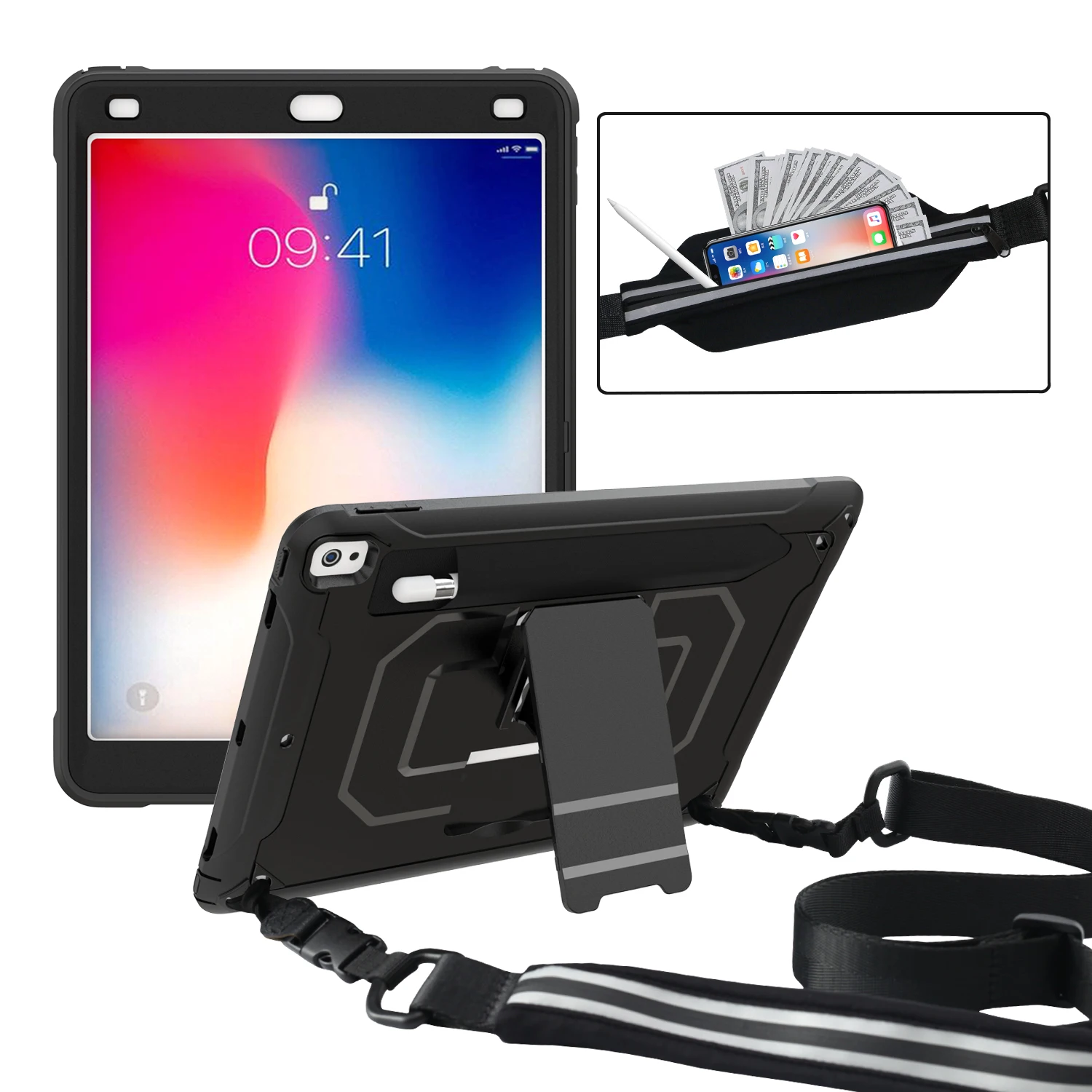 With Shoulder Strap & Hand Bracelet And Stand Cover Case For Ipad Air ...