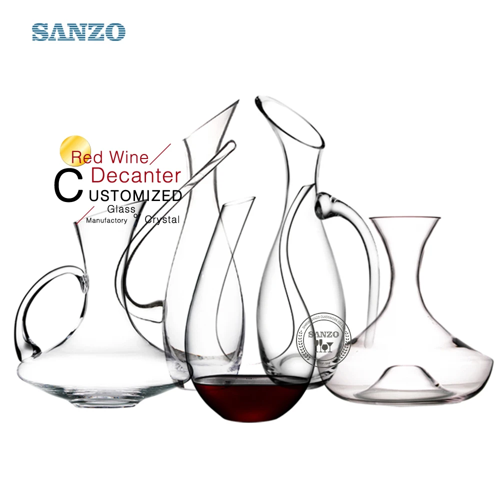

SANZO High quality handmade blown glass/ crystal material clear wine decanter for household, Clear or custom