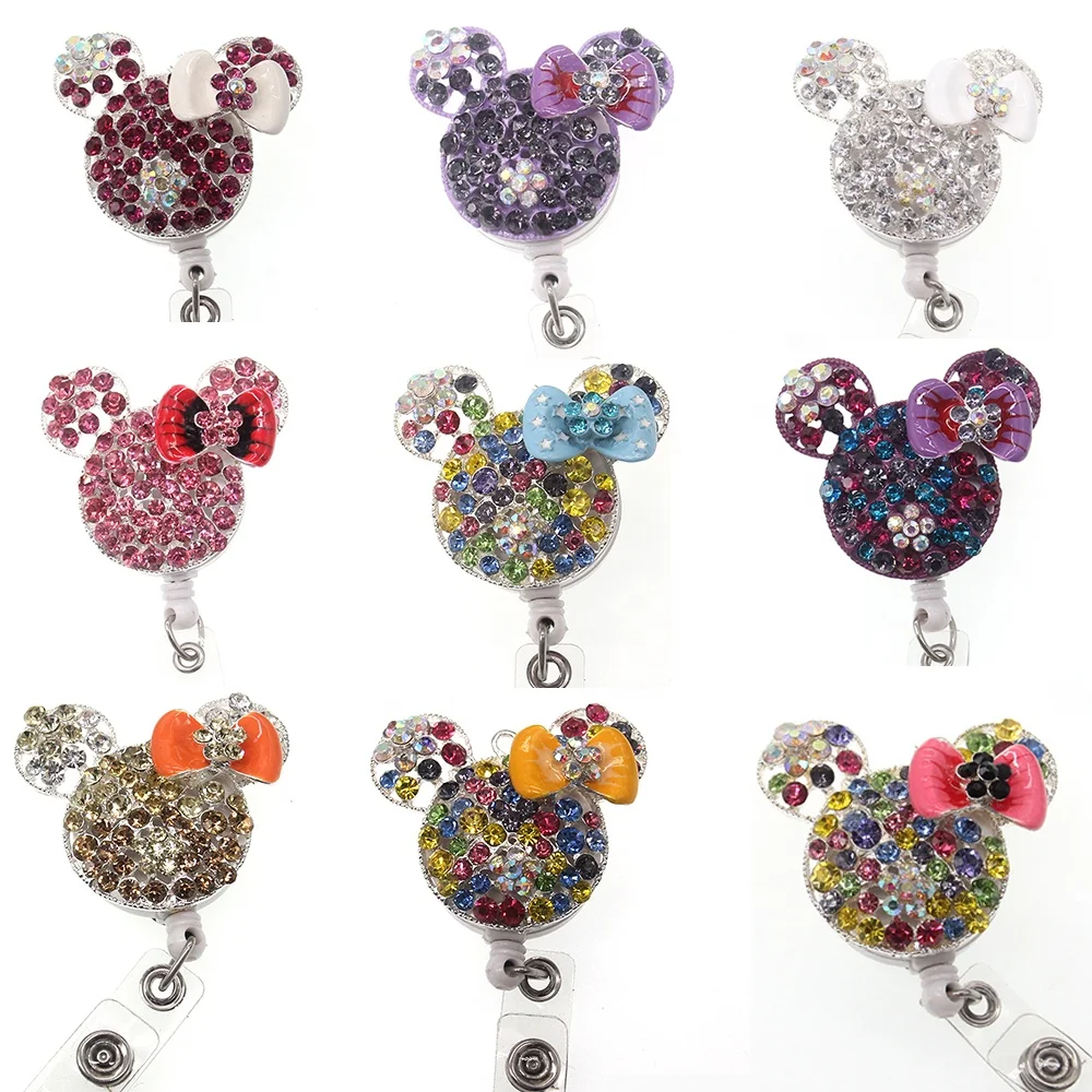 Bling rhinestone mouse animal id badge reel for decorative, Various;as your choice
