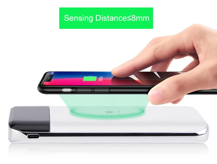 logo custom portable Qi standard mobile phone wireless charger slim power bank 10000mah with lcd display - ANKUX.COM