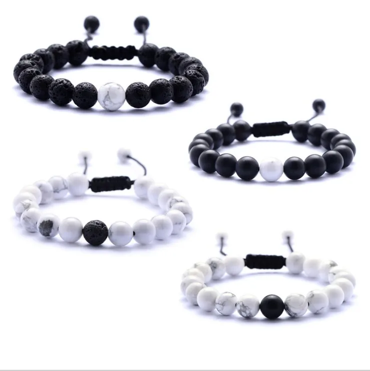 

2018 Natural Gemostone Stone Rope Braided Black Lava Bead Stone Bracelets Designs For Men And Women, Black white