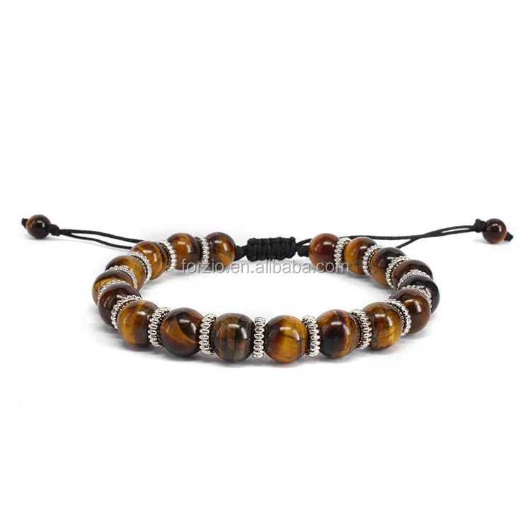 

BN1144 Brown Tiger Eye with Silver Spacer Macrame Bracelets for Men