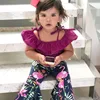 best sale children clothes girls printed flamingo flare pant and rose red top 2pcs kids clothing sets