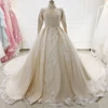 OWD-H2134 Elegant Arabic Bridal Wedding Gown Beaded Appliqued High Neck Long Sleeve Muslim Wedding Dress