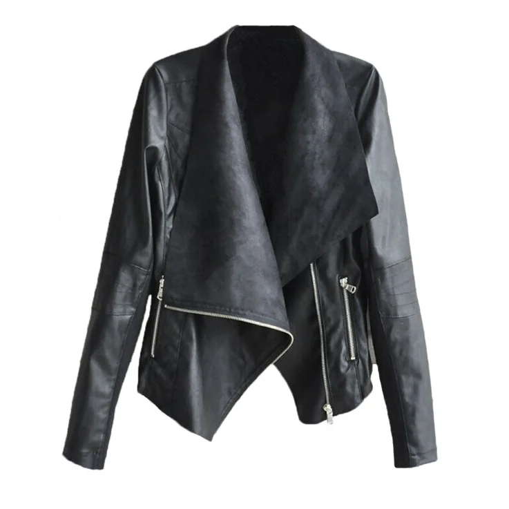 

Pu Faux Leather Jacket Women Black Coat Short Biker Soft Motorcycle Jackets Female Y11282