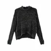 chenille women solid color pure black knitted sweater pullover