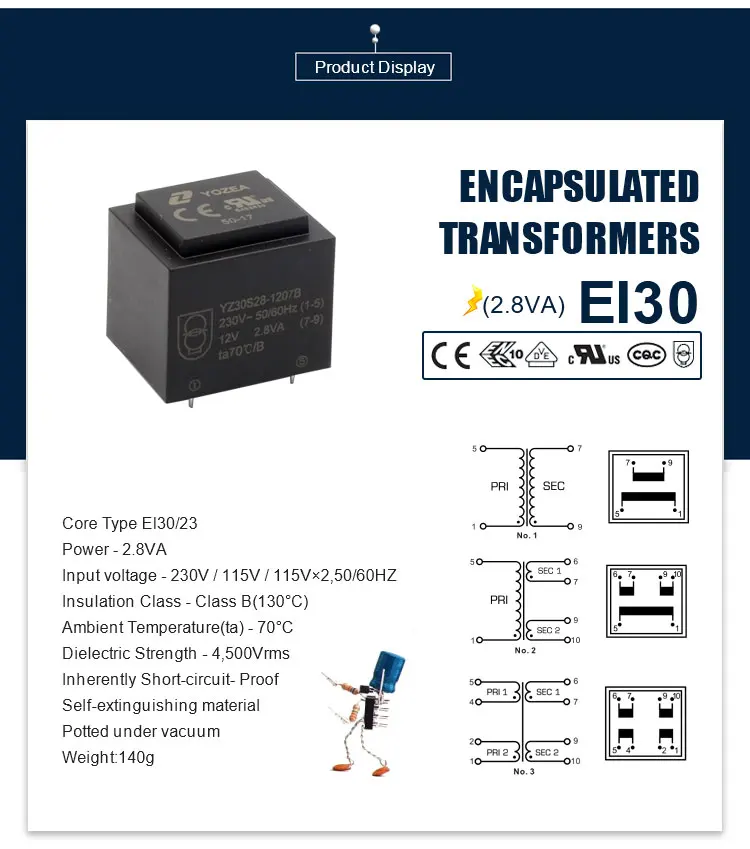 EI30/23,  2.8VA   12.5v step-down  ac  chinese  transformer