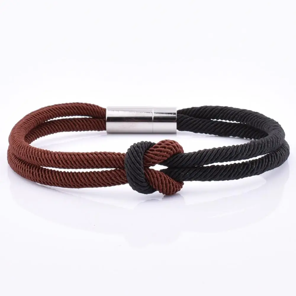 

Custom Handmade Mens Knot Braided Rope Bracelet With Silver Magnetic Buckle
