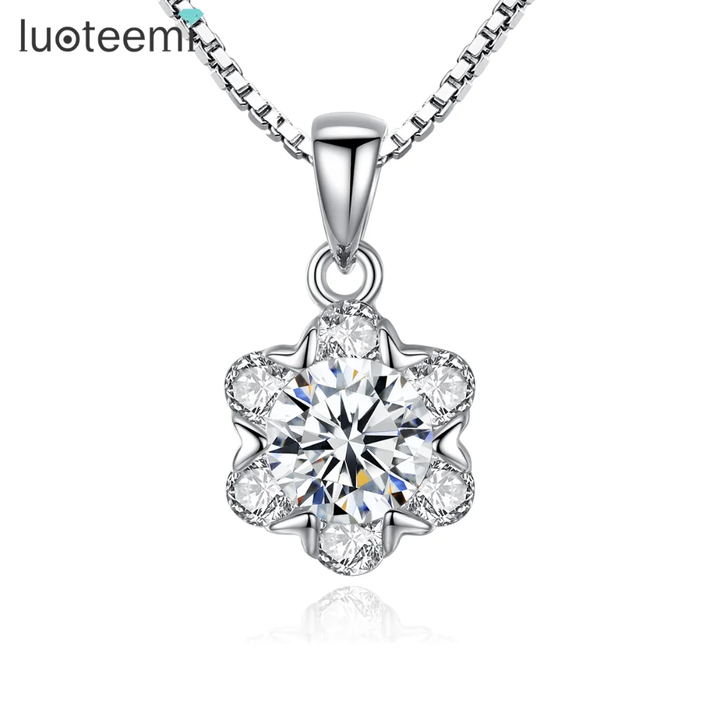 LUOTEEMI Wholesale Luxury Genuine 925 Sterling Silver Women Tops Fashion Christmas Gift Jewelry Necklace Pendant