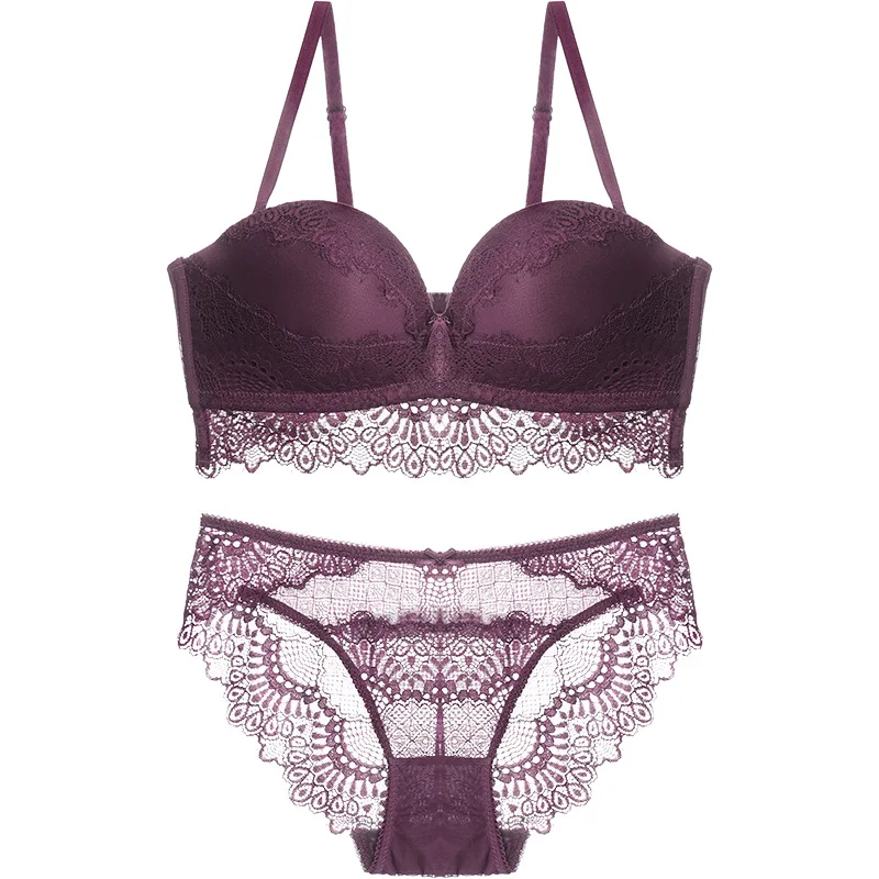 

Factory Direct Sales half cup bra set fashionable push up bra set embroidery women underwear wirefree bra & briefs set
